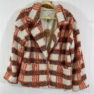 BiBi, OPEN FRONT FAUX FUR CHECK PLAID JACKET, NWT, Multi Sizes